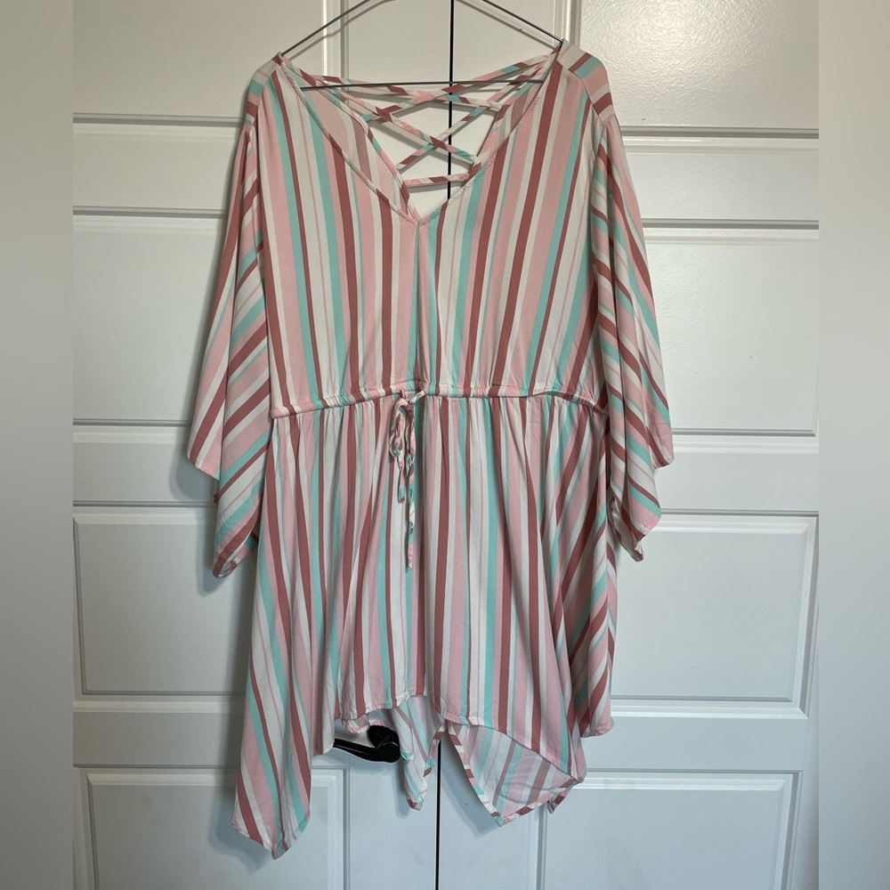 torrid Pink, White & Mint Striped top/swim cover